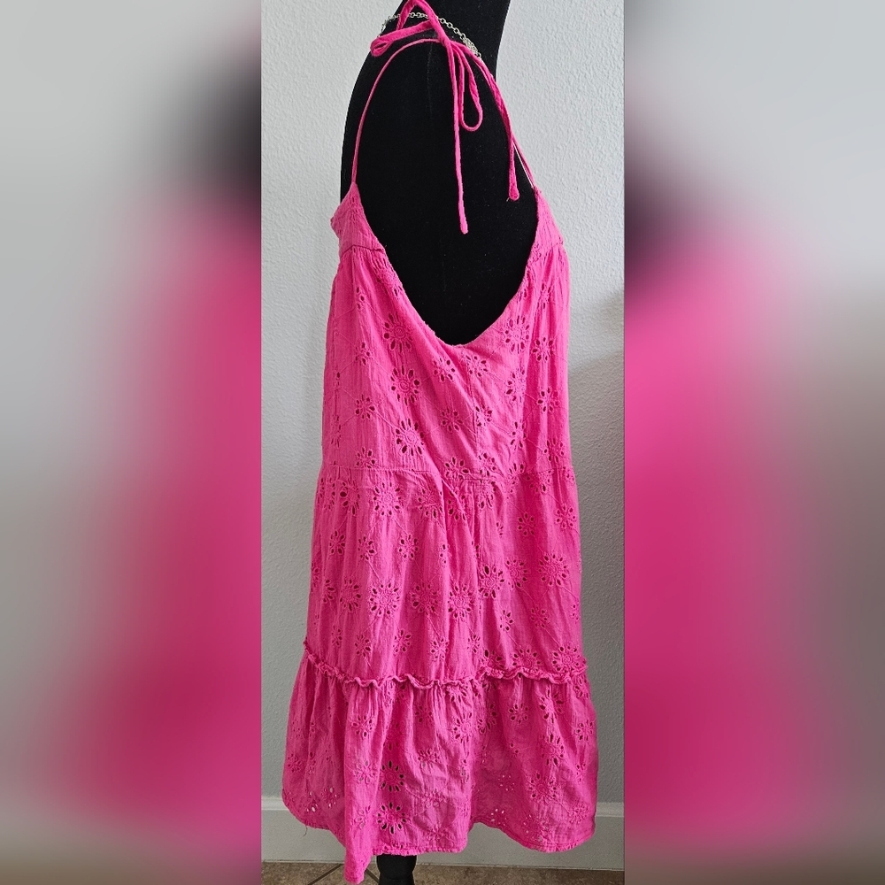 Altar'd State Pink Eyelet Tie Strap Mini Dress Women’s Large Boho - Picture 3 of 6
